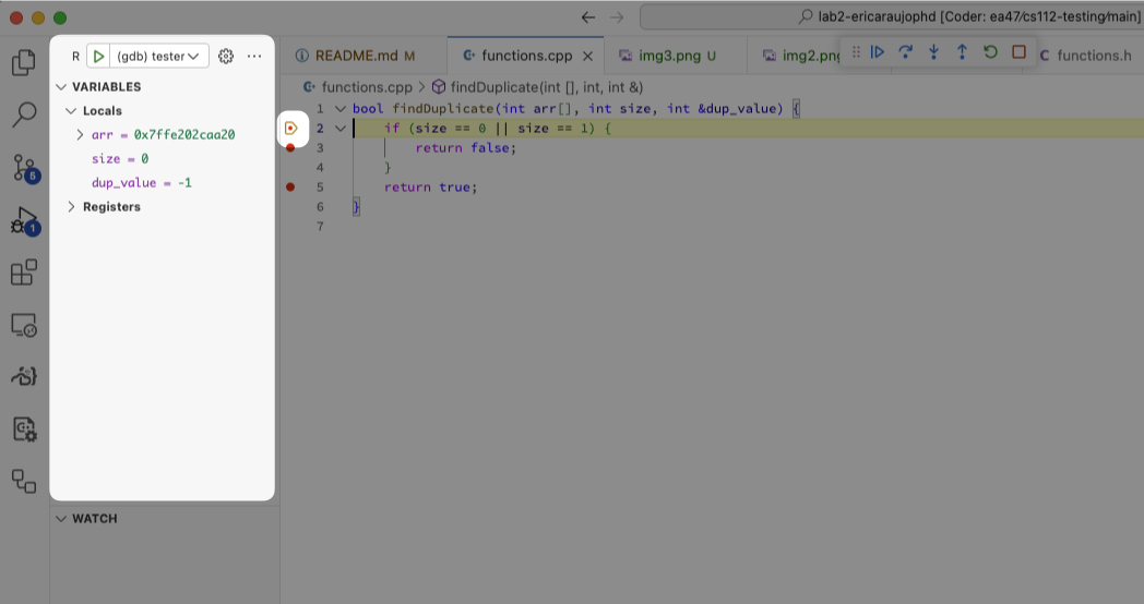 Debugger has stopped at the breakpoint
