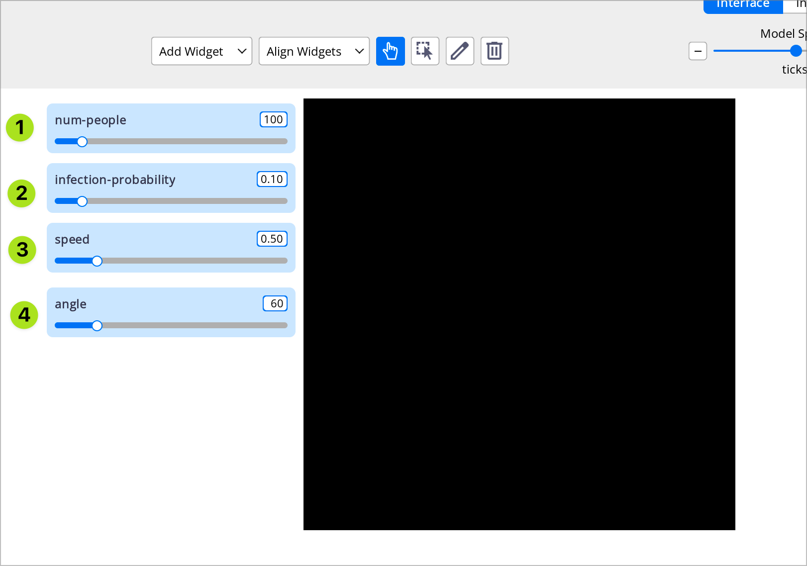 Sliders for the spontaneous contagion model.