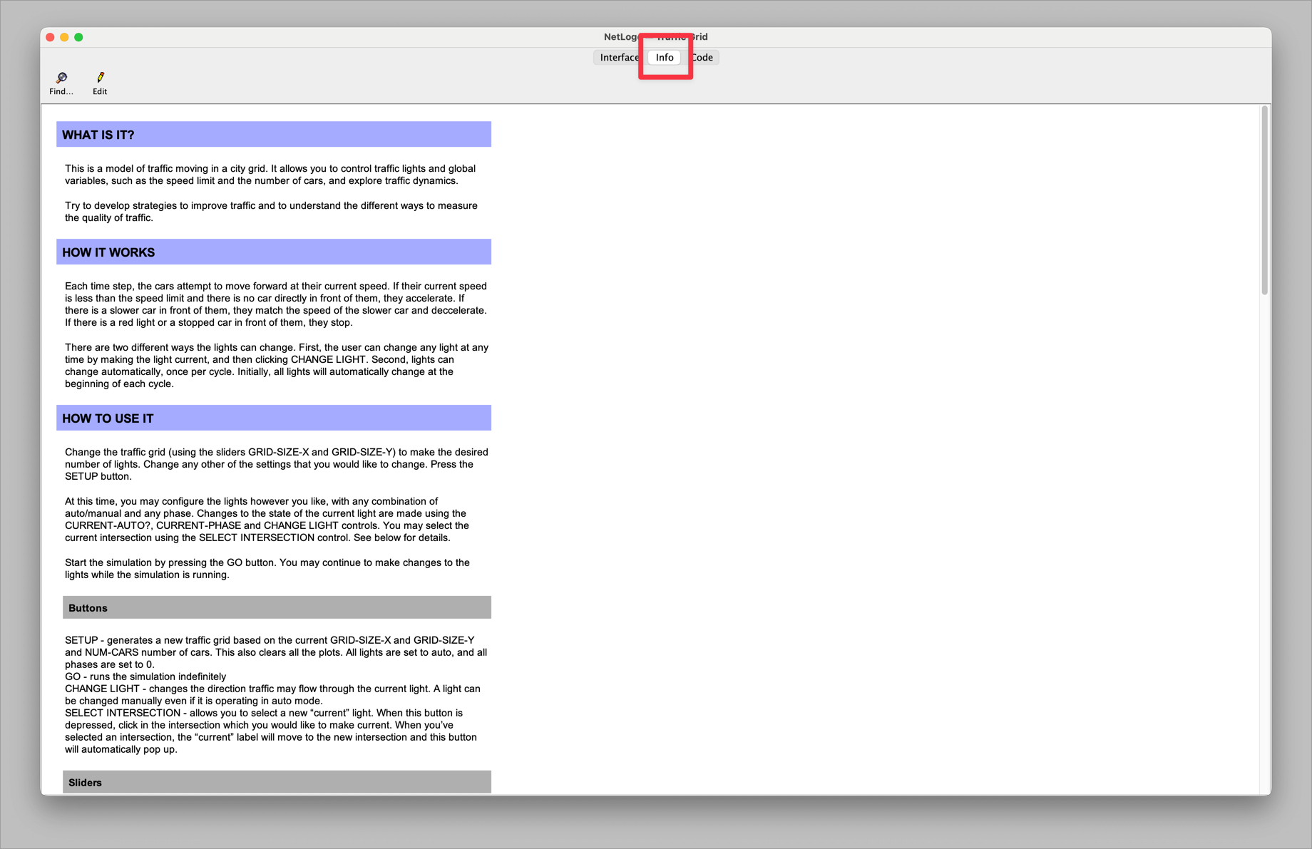 NetLogo Info Tab Interface