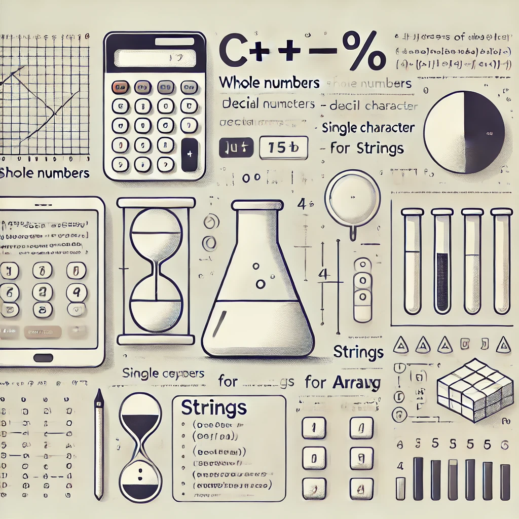 Created by AI Prompt: Here is the image illustrating different types of data in C++ without any text. Let me know if further adjustments are needed!