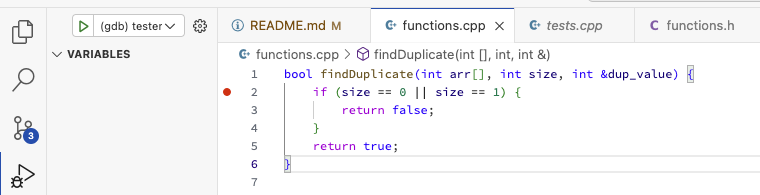 Set a breakpoint on line 2