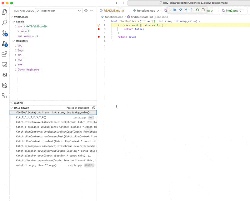 Click on C_A_T_C_H_T_E_S_T_0() to see where findDuplicate() was called from.